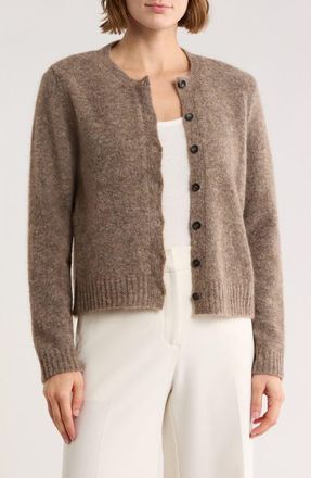 Eileen Fisher Mohair & Wool Blend Crewneck Cardigan in Taupe at Nordstrom Rack, Size Small