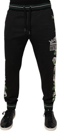 Dolce & Gabbana Black Floral King Men Jogger SweatMens Mens Pants