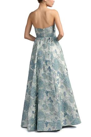 Mac Duggal Womens Floral Brocade Strapless Ballgown With Bow in Seafoam at Nordstrom, Size 10