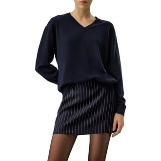LilySilk Womens V-Neck Baby Cashmere Sweater in Navy Blue at Nordstrom, Size X-Large