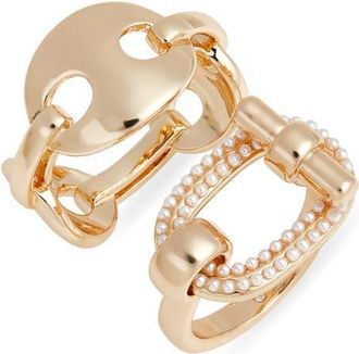 Open Edit Set of 2 Micro Faux Pearl Rings in Clear- White- Gold at Nordstrom, Size Medium