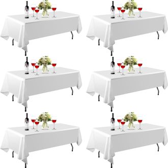 OEM Juego De 6 Manteles Rectangulares De Poli&eacute;ster, 152x260 Cm, Gruesos Y Resistentes A Las Manchas, Negro/blanco/boda