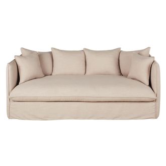 Maisons du monde Sof&aacute; cama de 3/4 plazas de tela beige efecto lino, colch&oacute;n 10 cm