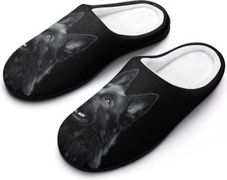 Generic Black German Shepherd Dog Blue Jay Bird Mens House Slippers Memory Foam Washable Cotton Slip on Home Shoes