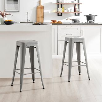Furniturebox Set of 2 Colton Tolix Style Metal Stackable Retro Industrial Bar Stools in Grey