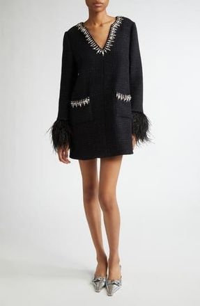 Cinq &agrave; Sept Long Sleeve Boucl&eacute; Shift Dress in Black at Nordstrom Rack, Size 4