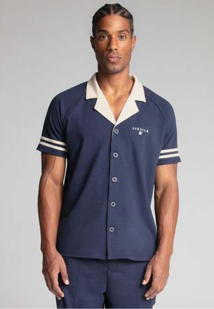 Siksilk Kurzarmhemd SIKSILK Siksilk Kurzarmhemd Retro Resort Shirt, Herren, Gr. XL, N-Gr, blau, Obermaterial: 97% Polyester PES. 3% Elasthan EL., Hemden Kurza