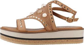 Alpe Adorno Platte Sandalen - Dames - Sandalen - Bruin - 38 EU - Schoenen