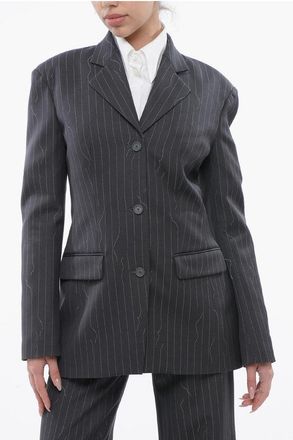 Off-white Pinstriped Virgin Wool Blend Slim Fit Blazer size 42