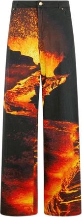 Roberto Cavalli Stretch Denim Jeans met Lava Print - Dames - Loose Fit Jeans - Veelkleurig - S - Denim - Jeans