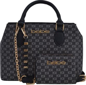 Bebe Adela Small Monogram Satchel with Wallet in Black at Nordstrom Rack