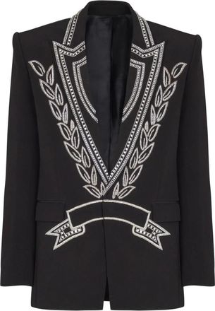 Balmain Crepe jas met 1 knoop en kristallen - Heren - Blazers - Zwart - L - Leer - Jassen