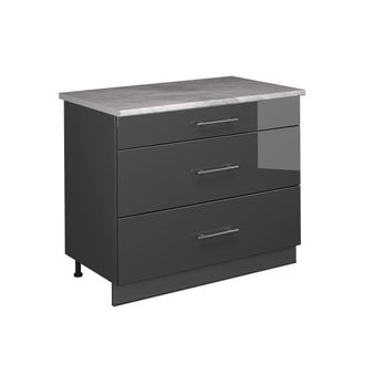 Vicco Mueble Bajo De Cocina Fame-line, Antracita Alto Brillo/antracita, 100 Cm, Et M&aacute;rmol, Vicco