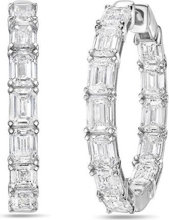 Diana M. Jewels 14kt white gold 7.65cts lab grown emerald cut diamond inside-out hoops