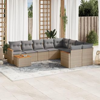 vidaXL Juego De Sof&aacute;s Jard&iacute;n Con Cojines Beige 10 Pzas Rat&aacute;n Sint&eacute;tico Vidaxl