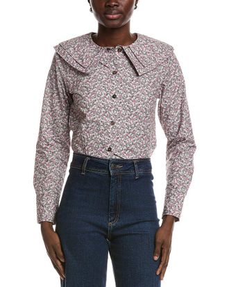 Ganni Printed Double-Collar Shirt