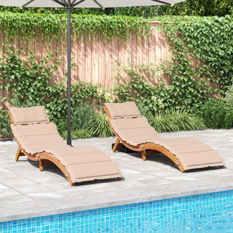 vidaXL Vidaxl - Tumbonas Con Cojines 2 Uds Madera Maciza De Acacia Beige