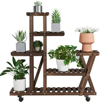 Yaheetech 5 Pisos Soportes Para Plantas De Madera Con Ruedas 97 X 33 X 101 Cm Estantes De Flores Estanter&iacute;a Decorativa Macetas Para Exterior Y Interior - Yaheet