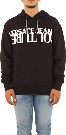 Versace Men Logo Hooded Pullover Sweatshirt In Black