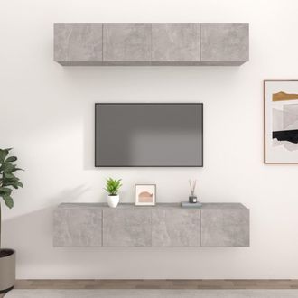 vidaXL Muebles Tv 4 Uds Madera Contrachapada Gris Hormig&oacute;n 80x30x30 Cm Vidaxl