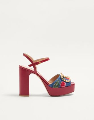 Valentino Garavani Sandalo Con Plateau VLogo Signature In Denim Con Ricamo Cherryfic 115Mm Donna DENIM/MULTICOLOR 35.5