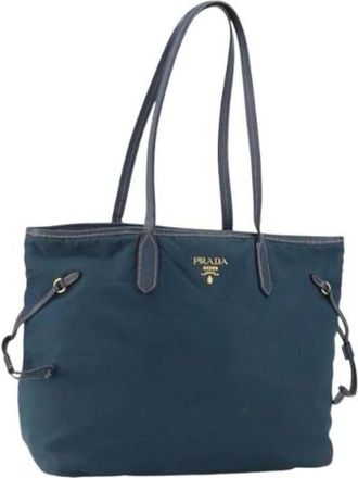 Prada Pre-owned Tote Bags, female, Blue, Size: ONE SIZE Pre-owned Nylon Tote Bag