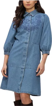 Second Female Dames, Jurken, Blauw, Maat: S Denim