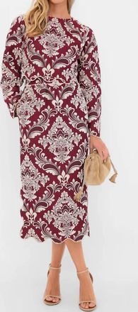 Farm Rio Bicolor Jacquard Waves Long Sleeve Top In Blush Pink Burgundy