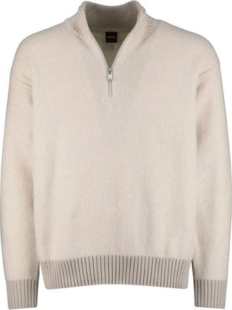 HUGO BOSS Truien & Vesten, Heren, Beige, XL, Wol, Half Zip Sweater