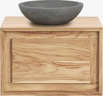 Sklum Conjunto De Mueble De Ba&ntilde;o Suspendido 60x45 Cm En Madera De Teca Jabari Sklum