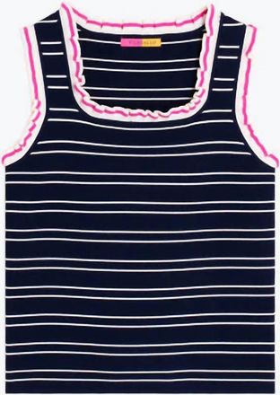 Vilagallo Womens Striped Punch Top In Navy Blue