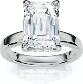 Pompeii3 Certified 2.60Ct Emerald Cut Hidden Halo Diamond Engagement Ring Gold Lab Grown