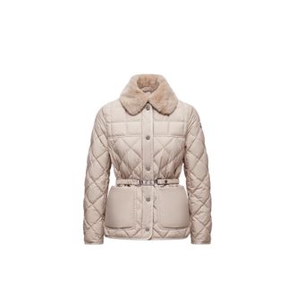 Moncler Cygne Faux Fur-trimmed Short Down Jacket Beige Size 00