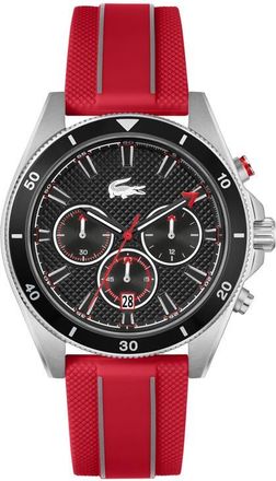 Lacoste Mainsail Chronograph Silicone Strap Watch, 43mm in Red/Black at Nordstrom