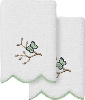 Linum Home Textiles 100% Turkish Cotton Teresa Scallop 2Pc Embellished Fingertip Towel Set