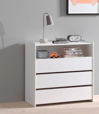 Vipack Schubkastenkommode »Kiddy, mit 3 geräumigen Schubladen und 1 offenen Fach« B/H/T ca. 90x92x47cm, Kanten gerundet, MDF weiss lackiert, Schubladen mit S