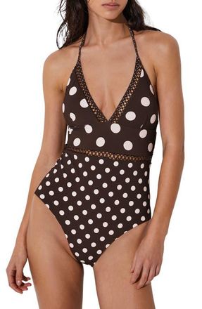 Reiss Ray Polka Dot Cutout One-Piece Swimsuit in Chocolate Brown at Nordstrom, Size 10 Us