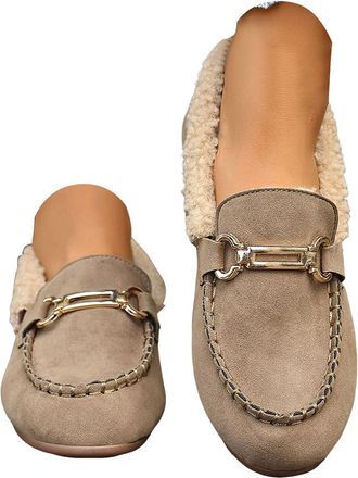 Generic Loafers for Women Slip On Winter Warm Suede Fuzzy Lined Casual Flat Shoes Womens Round Toe Soft Sole Comfort Non Slip Walking Shoes Outdoor Leisure Bu