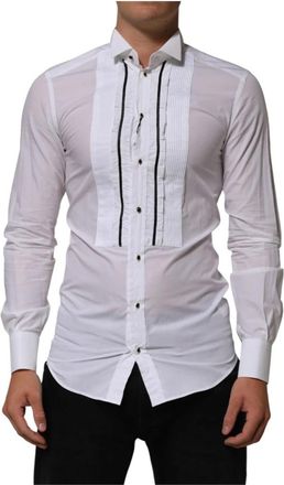 Dolce & Gabbana Gold Dress Shirt - Heren - Casual Overhemden - Wit - S - Katoen - Overhemden