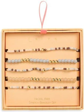 Leith Set of 5 Beaded Stretch Bracelets in Neutral Multi- Gold at Nordstrom Rack