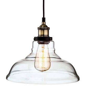 Netlighting Empire 1 Light Dome Ceiling Pendant Antique Brass Clear Glass E27
