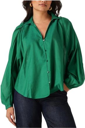 Pom Amsterdam Overhemden, Dames, Groen, XS, Groene Lena Meadow Blouse