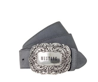 Mustang Lederg&uuml;rtel MUSTANG, Damen, Gr. 100, light grau, Rindsleder, unifarben, G&uuml;rtel Lederg&uuml;rtel, 4 cm breit, geschw&auml;rzte Koppelschliesse