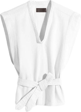 Christophe Lemaire Mouwloze blouse met V-hals en ceintuur - Dames - Tops zonder mouwen - Wit - S - Katoen - Tops