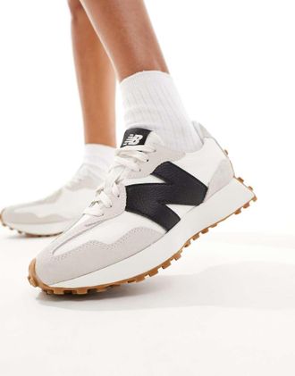 New Balance 327 sneakers with gum sole in white and black
