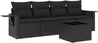 vidaXL Set De Muebles De Jard&iacute;n 5 Pzas Y Cojines Rat&aacute;n Sint&eacute;tico Negro Vidaxl