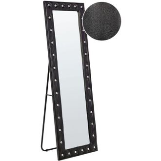 Beliani Espejo De Pie De Piel Sint&eacute;tica Negra 50 X 150 Cm Soporte Vidrio Ansouis