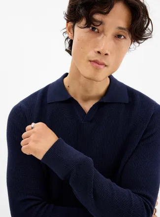 Le 31 Mens Rib-knit Johnny-collar sweater