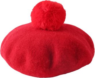 Generic Parent-Child Painter Hat with pompom Beret Travel Foldable Autumn Winter Christmas New Year Gift for Kid Girl Boy Mom,Red-S