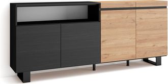 Skraut Home Aparadores Para Sal&oacute;n, Gran Capacidad De Almacenaje, 200x87x35cm, 4 Puertas, Dise&ntilde;o Industrial, Estilo Moderno, Roble Y Negro - Skraut Home